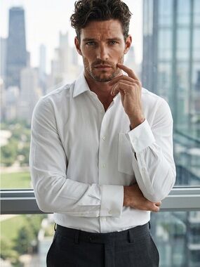 ***NWOT***Men's White Long-Sleeve Dress Shirt — Classic Tailored Fit